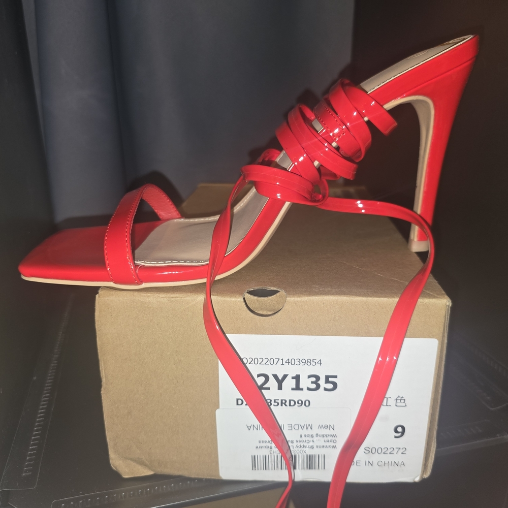 Red Strappy High Heel Sandals